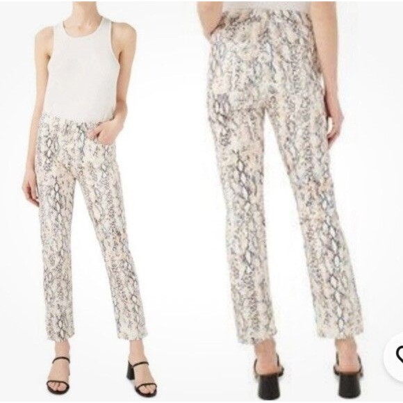 7 For All Mankind JEN7 Women's Snake Print Ankle Straight Jeans Size 12 Stretch - Picture 2 of 7